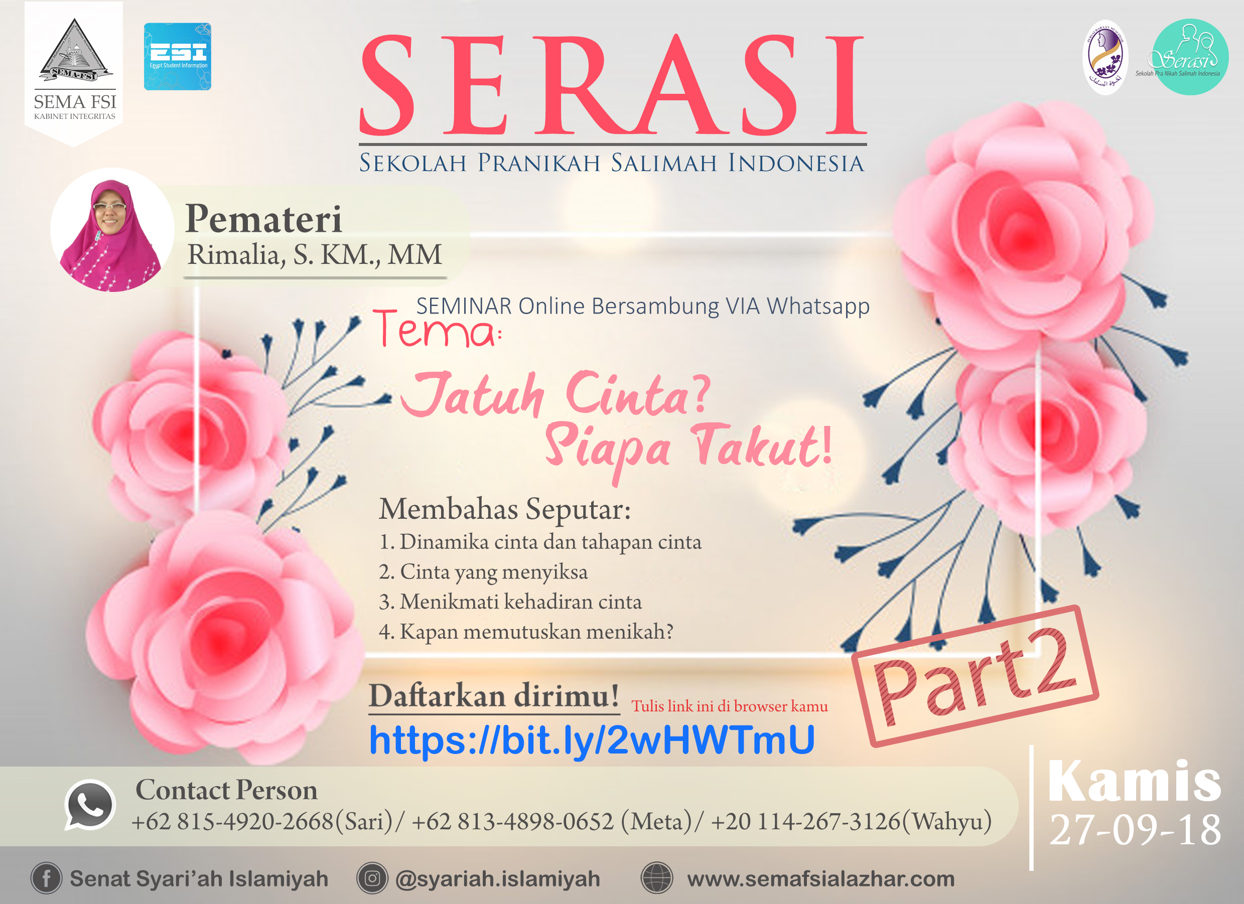 SERASI Seminar Online Via Whatsapp dengan Tema Jatuh Cinta? Siapa Takut!